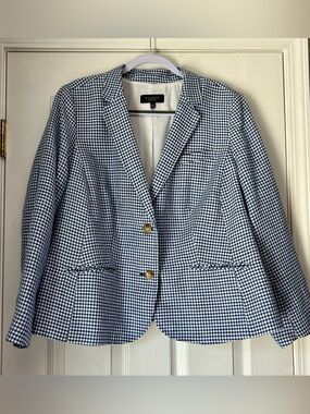 Talbots Navy and White Gingham Blazer 18WP